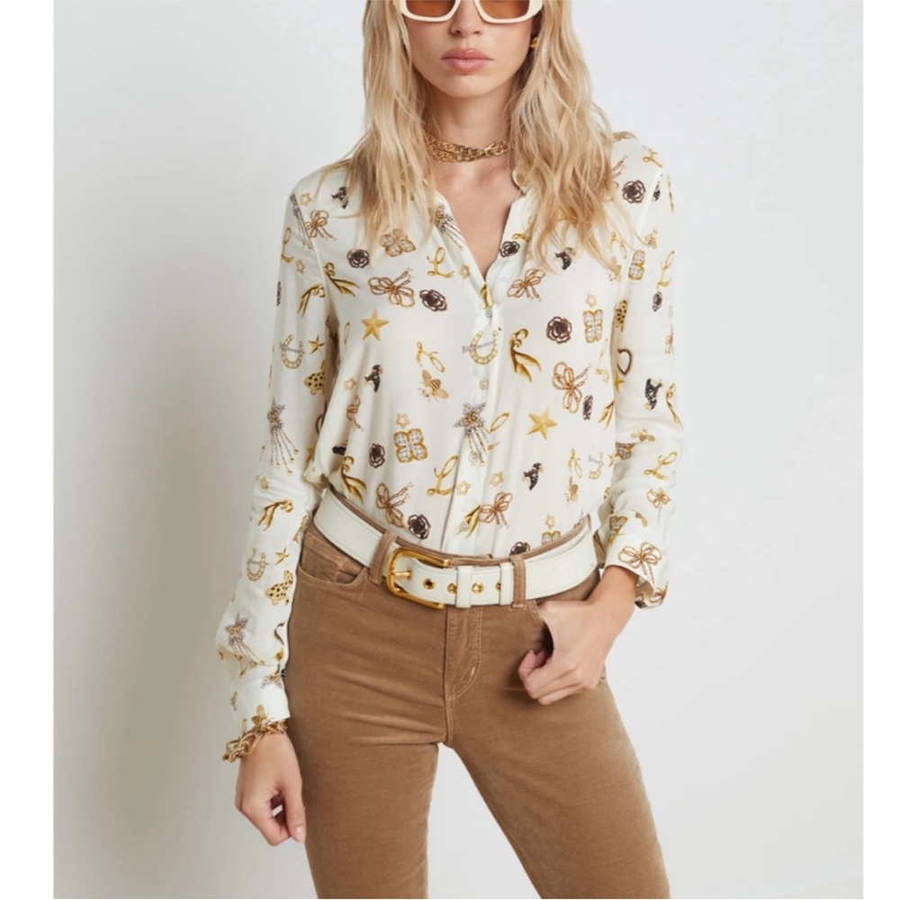 L'AGENCE Cream and Gold Holly Blouse